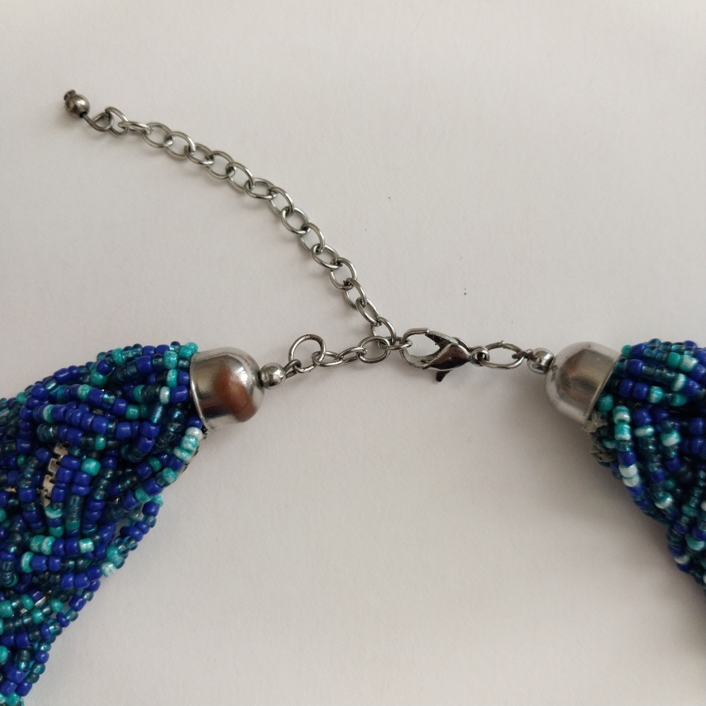 Chunky Glass Bead Braided Statement Necklace With Lobster Clasp Gently Used - Picture 5 of 9